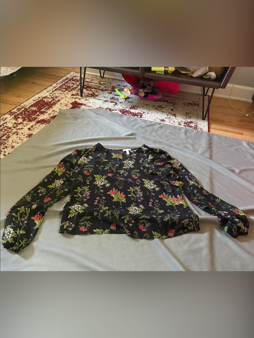 Leith Black Floral Long-Sleeve Blouse